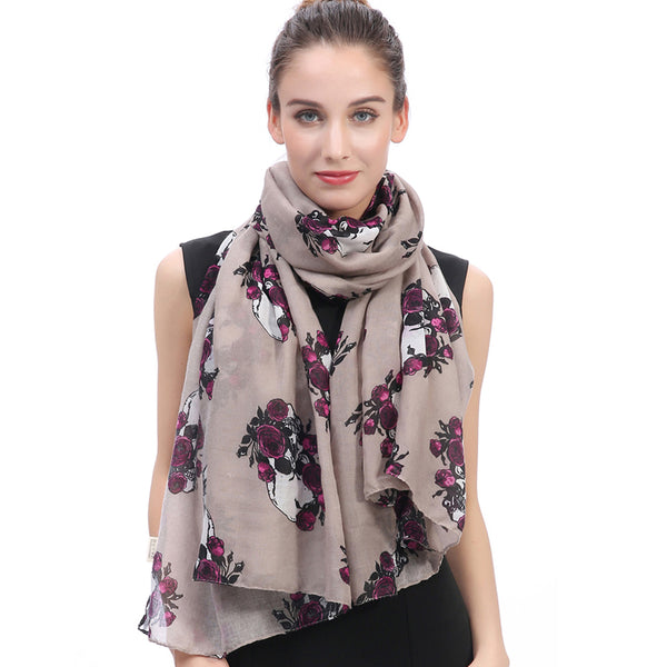 Skull and Rose Print Scarf