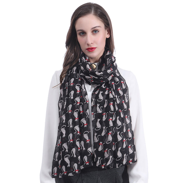 A Liittle Tree- Cutie Cat Print Lady Soft Scarf (Black