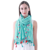 Embroidered Floral Tassel Scarf