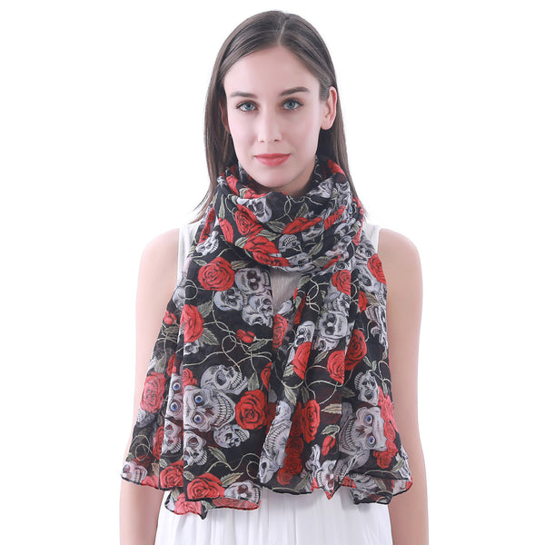 Skulls and Roses Print Scarf